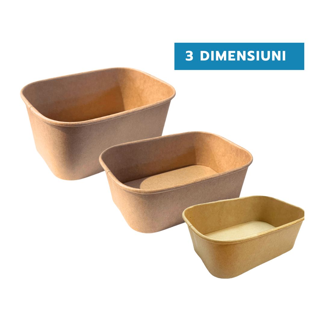 Boluri carton rectangulare kraft catering DIVERSE MARIMI, 580, 750 si 1000 ml, 50 buc/set